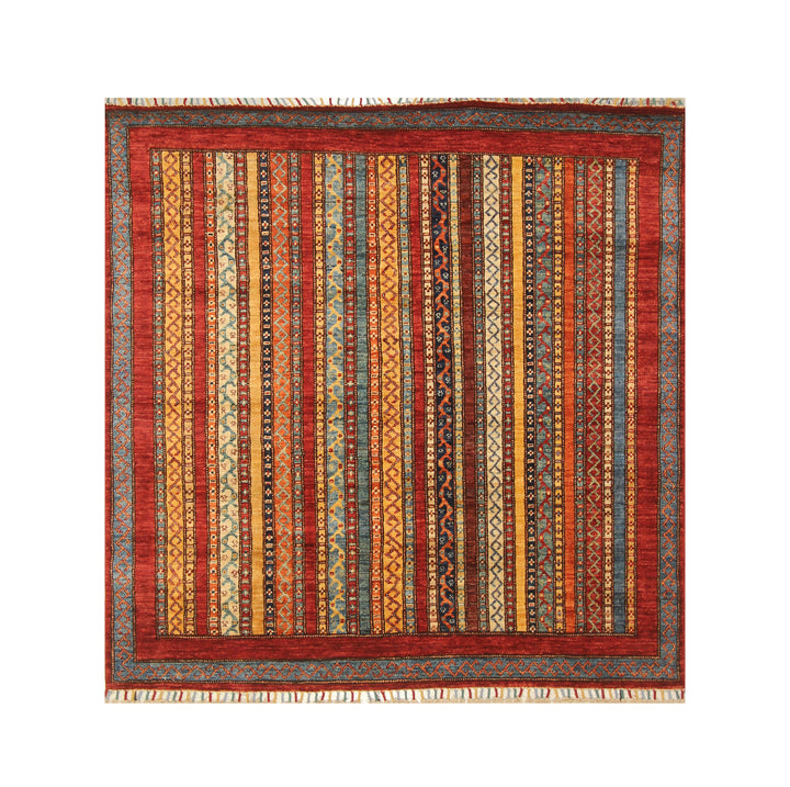 5x5 Red Turkish Shawl Hand knotted Square Rug