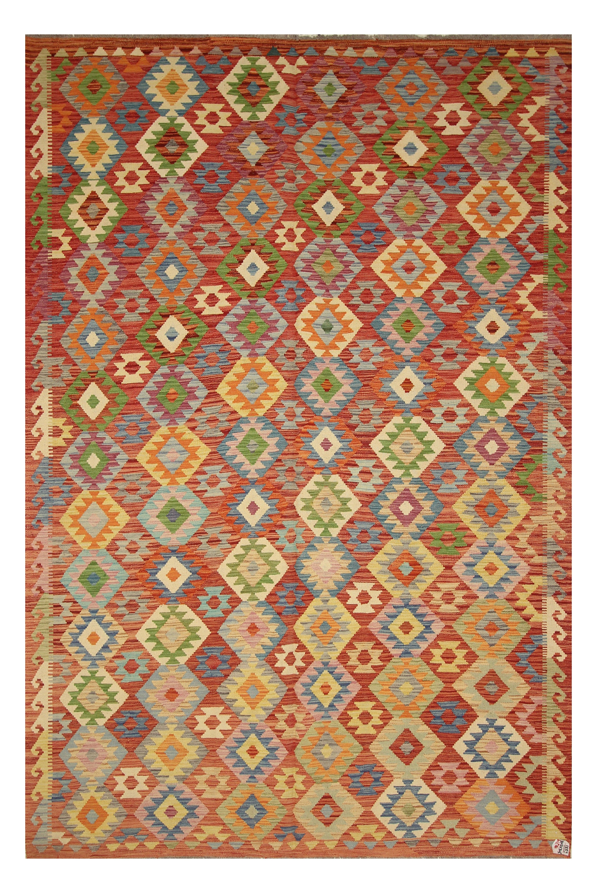 6'8"x9'10" Red Handmade Afghan Wool Kilim Rug