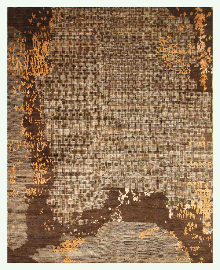 8x10 Brown Afghan Hand Knotted Wool Modern Rug - Yildiz Rugs