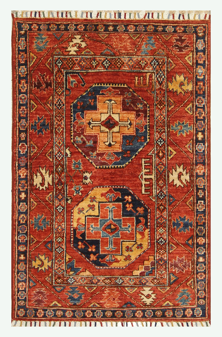 3x4 Red Ersari Hand Knotted Afghan Wool Oriental Rug - Yildiz Rugs
