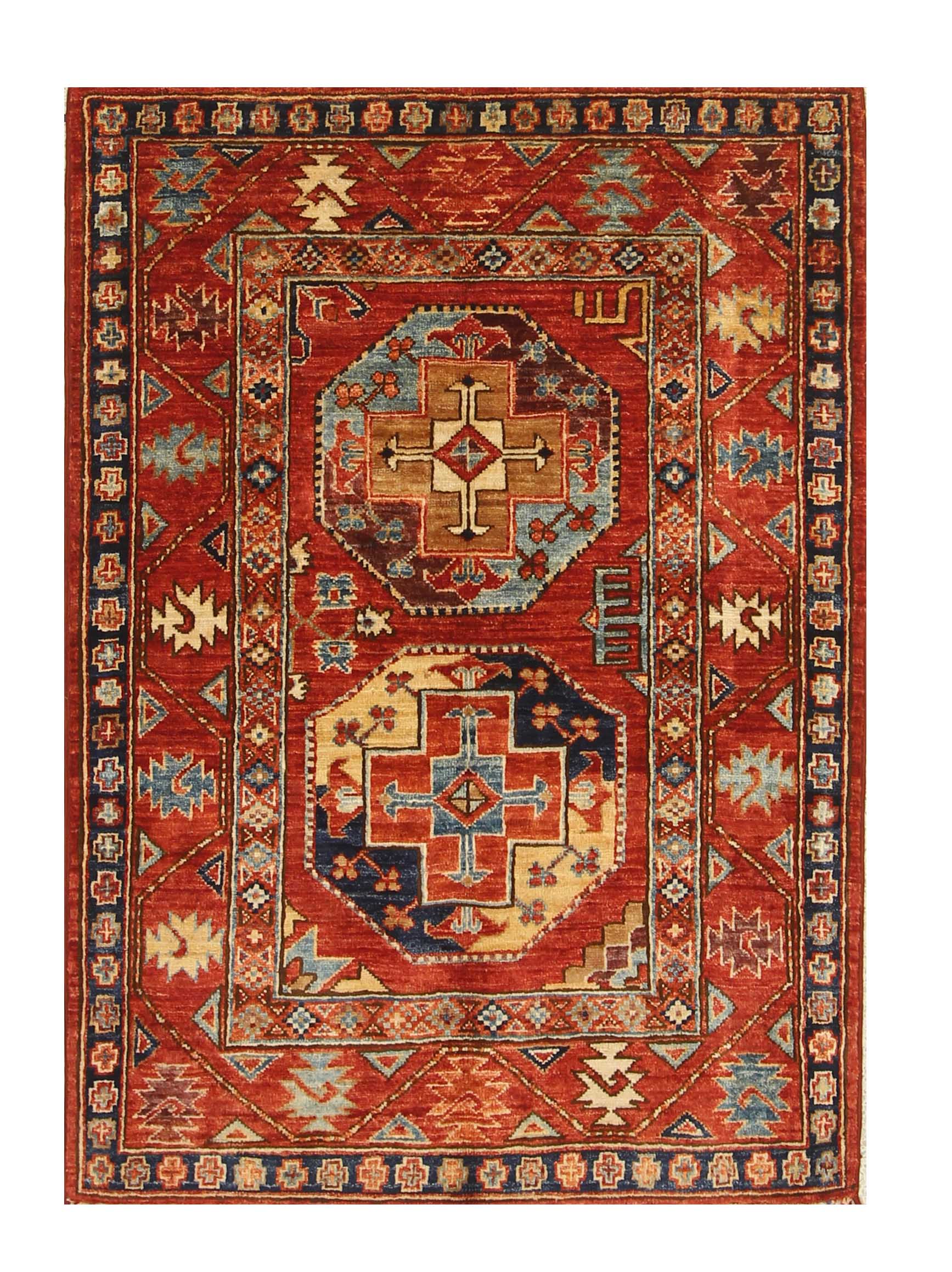 3x4 Red Ersari Hand Knotted Afghan Wool Oriental Rug