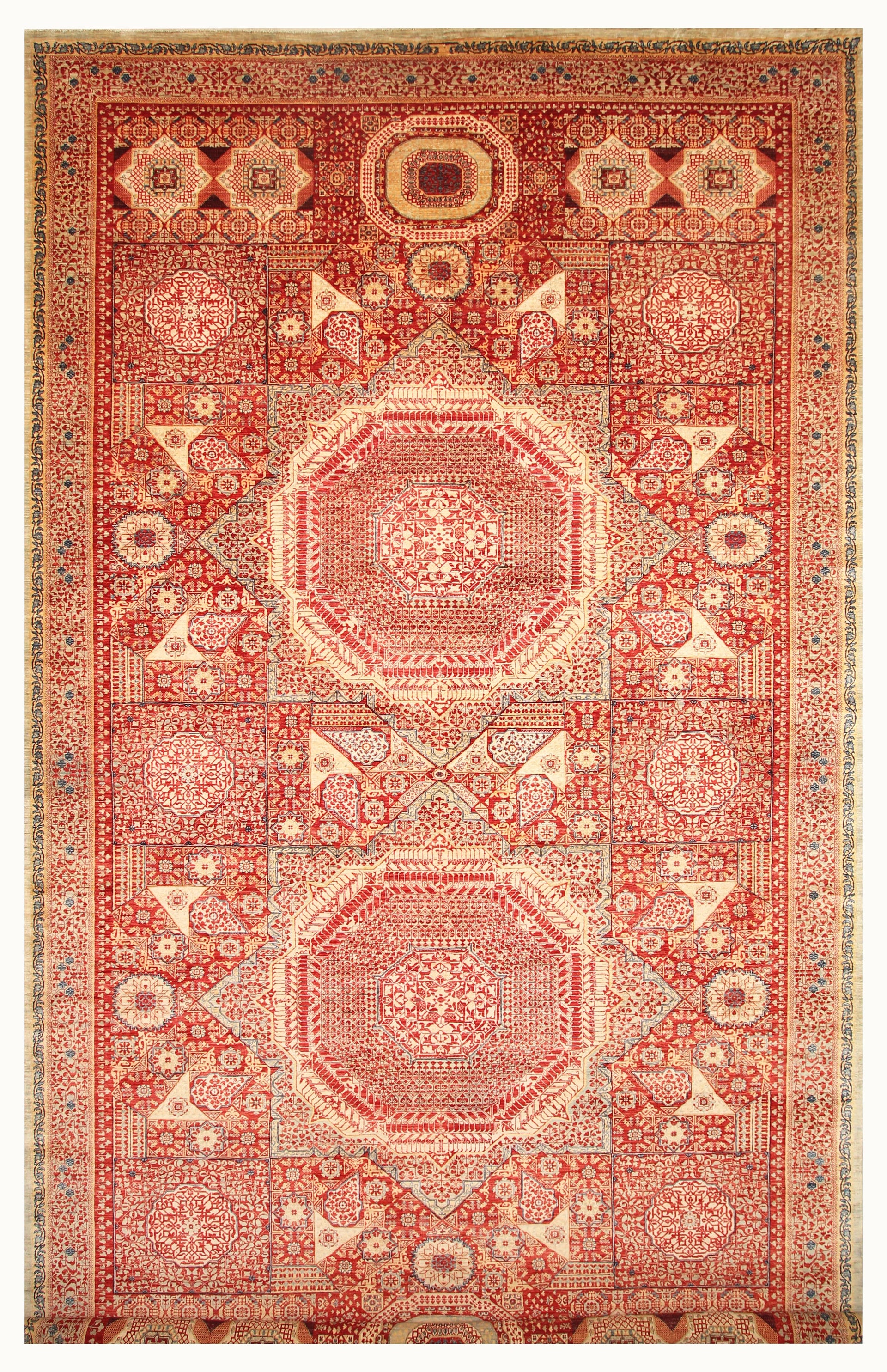 10x19 Red Turkish Mamluk Hand knotted Rug