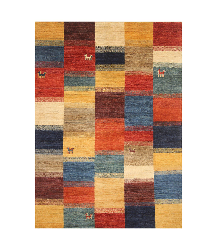 5'5"x7'8" Nomadic Gabbeh Multicolor Checkered Afghan Rug