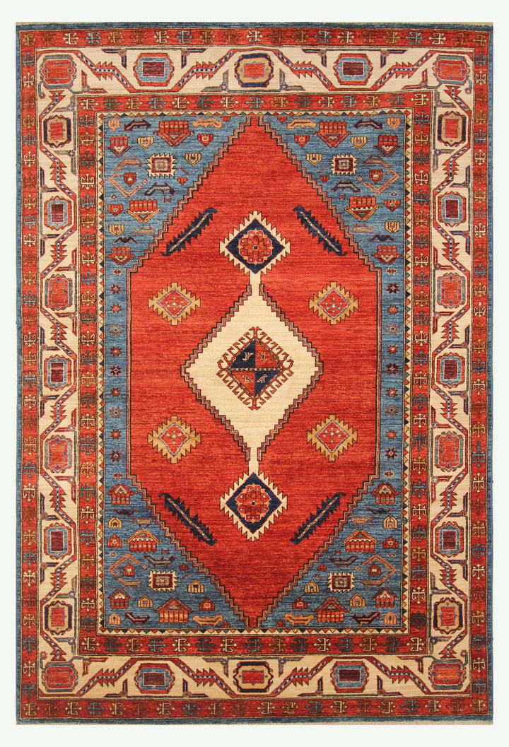 6x9 Red Serapi Afghan Hand knotted Medallion Oriental Rug - Yildiz Rugs