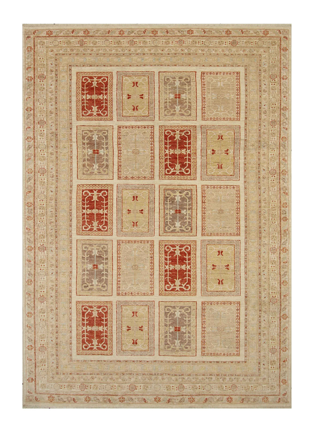 7x10 Beige Vintage Bakhtiari Afghan Hand Knotted Oriental Rug - Yildiz Rugs