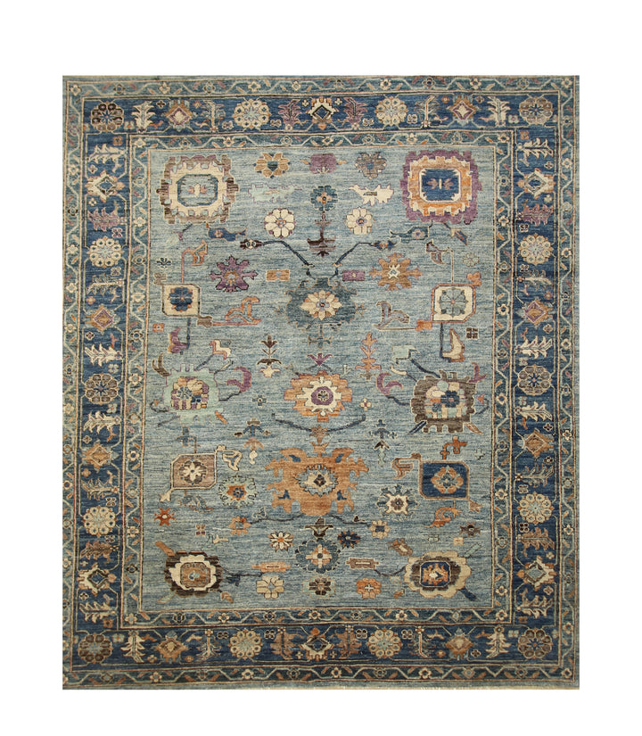 8x9 Rug 8x9 Muted Blue Afghan Oushak Hand knotted Oriental Rug