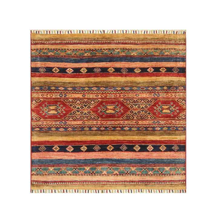 3x3 Red Tribal Afghan Hand Knotted Square Rug