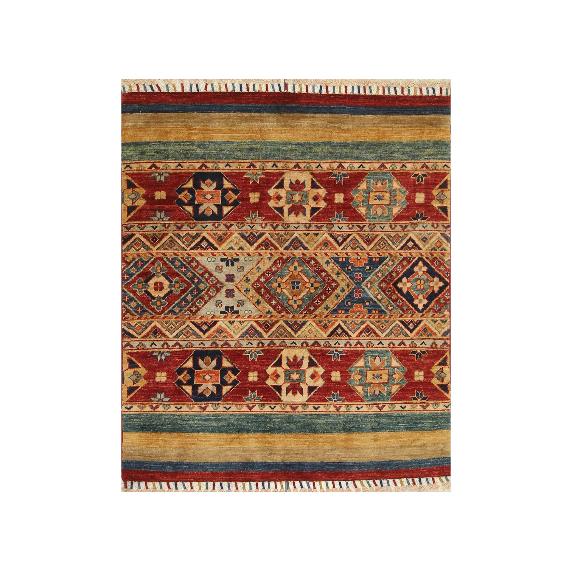 3x4 Red Tribal Afghan Hand Knotted Square Rug