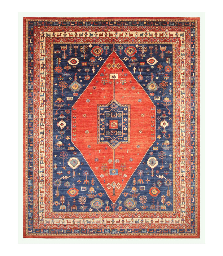 9x11 Red Blue Afghan Nomad Qashqai Hand knotted Tribal Gabbeh Rug