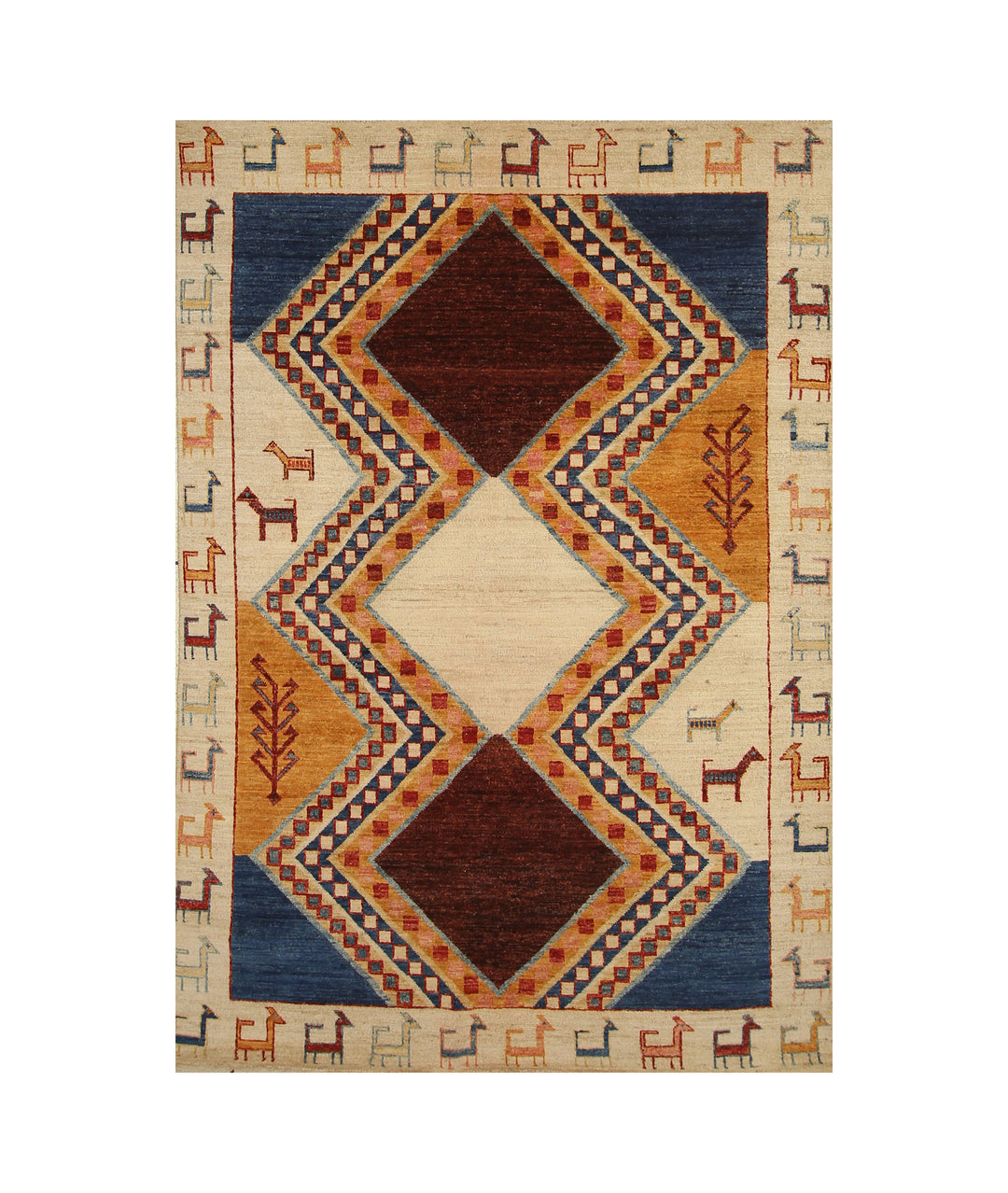 5x8 Beige Tribal Gabbeh Afghan Handmade Rug - Yildiz Rugs