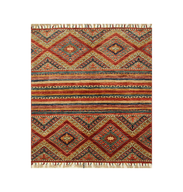 3x3 Tribal Red Afghan Square Rug