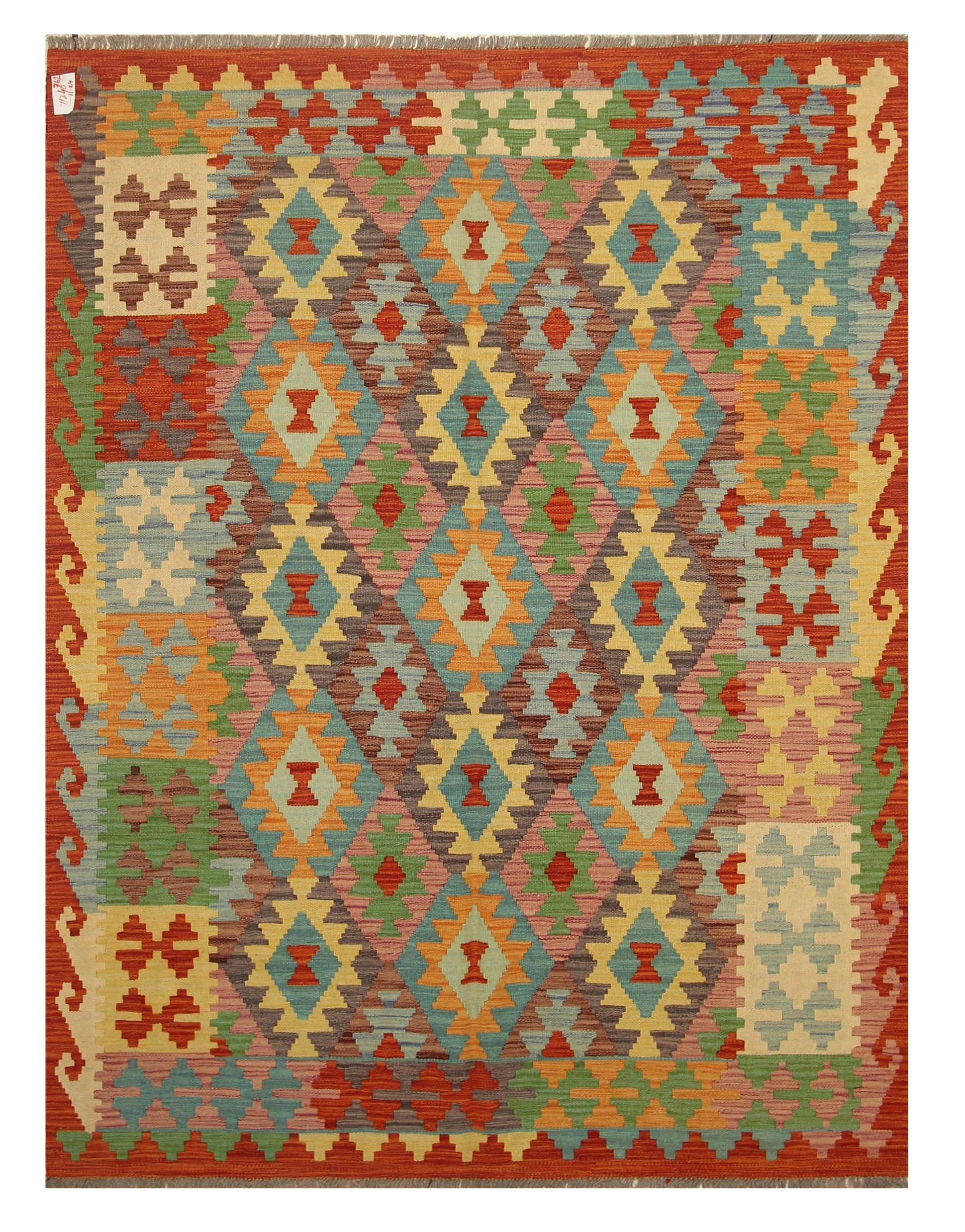 5x7 Red Afghan Geometric Reversible Kilim Rug