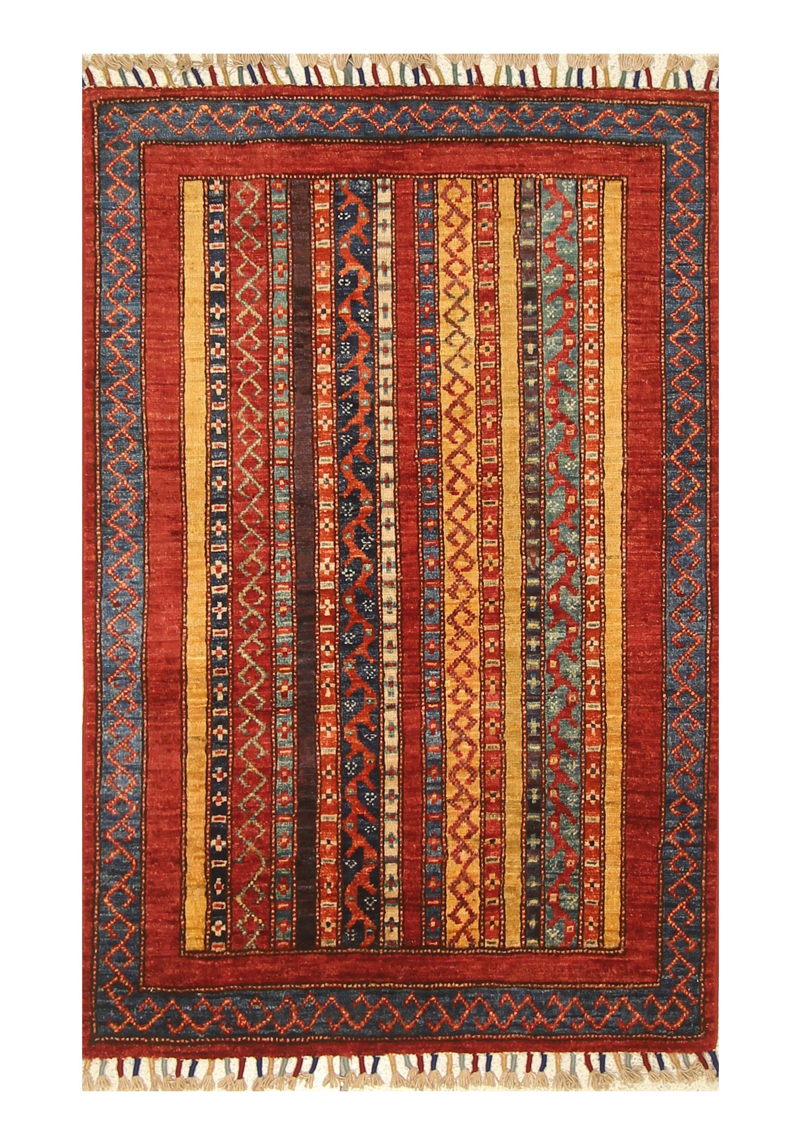 3x4 Red Turkish Striped Shawl Hand knotted Wool Rug