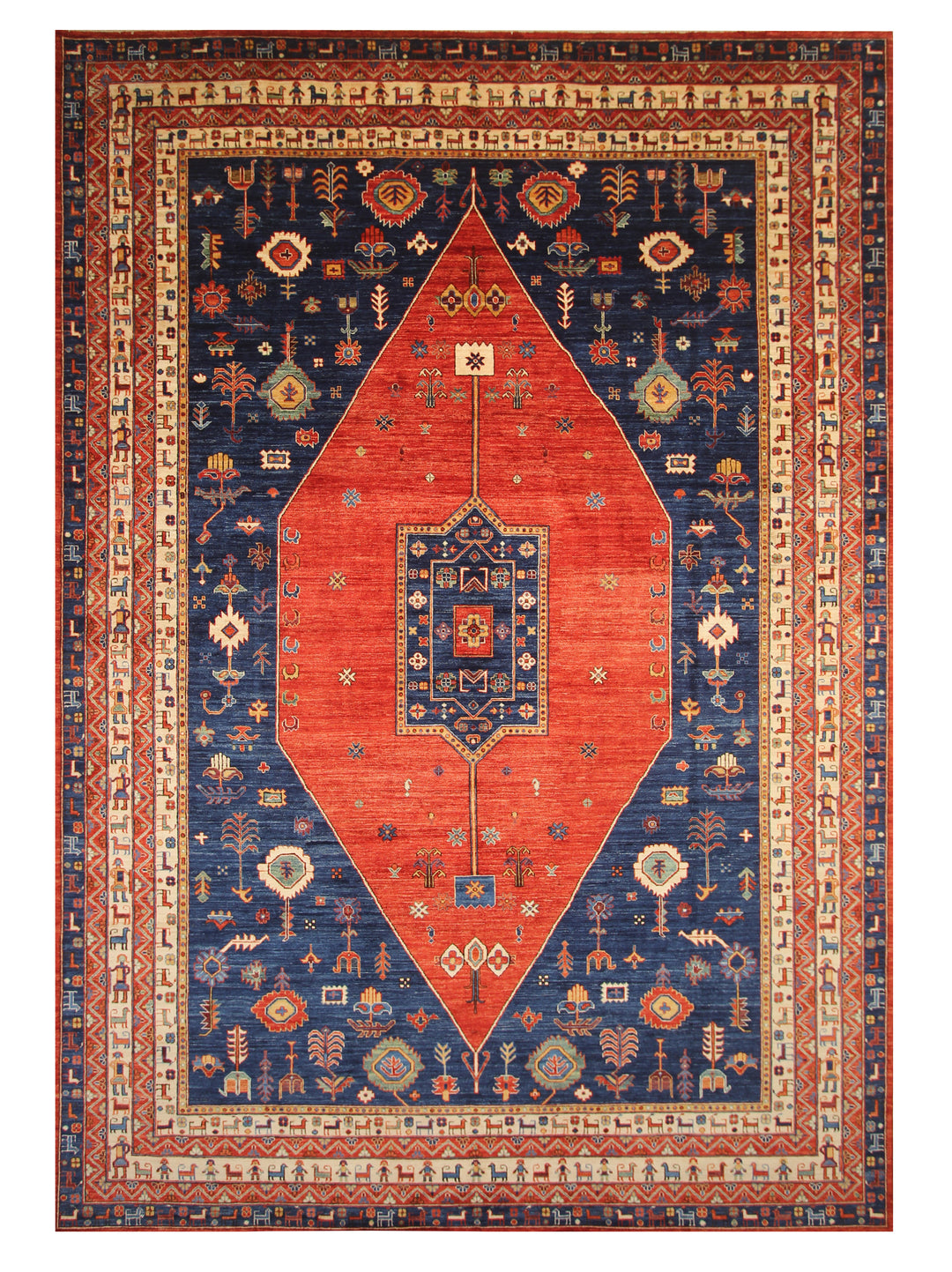 10x14 Red Navy Blue Tribal Gabbeh Nomad Qashqai Hand knotted Oriental Rug - Yildiz Rugs