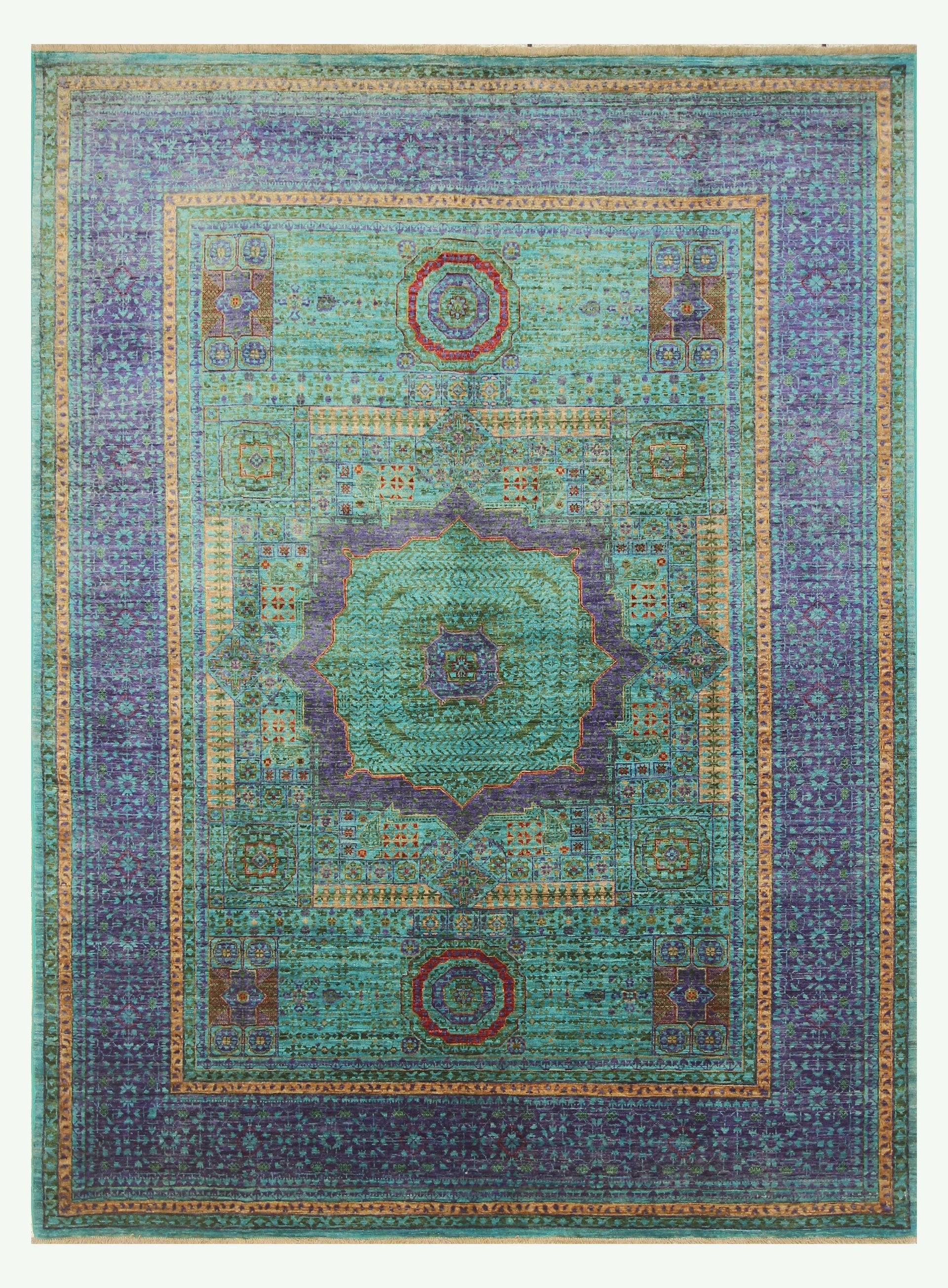 6x8 Turquoise Blue Mamluk Turkish Hand Knotted Medallion Rug - Yildiz Rugs