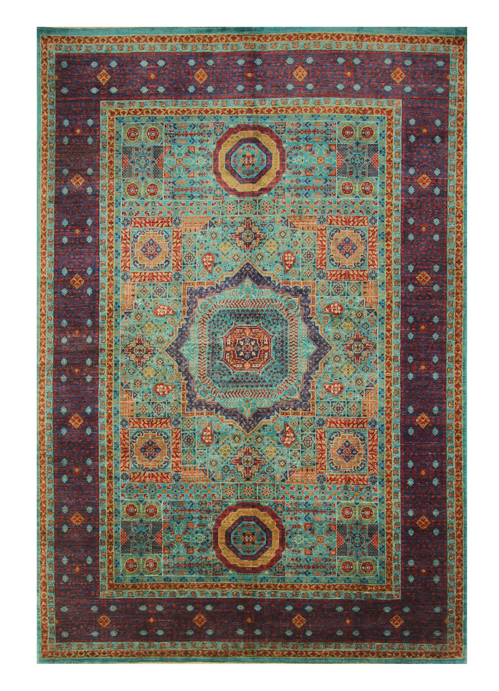 7 x 10 Turquoise Blue Mamluk Fine Hand knotted Turkish Medallion Rug - Yildiz Rugs