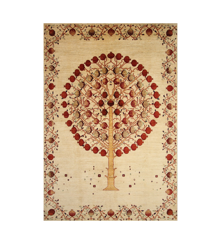 7x10 Beige Gabbeh Tree of Life Afghan Hand knotted Rug