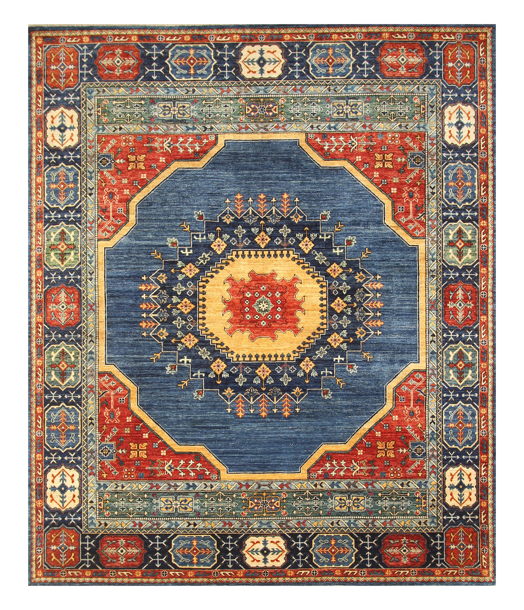 8x10 Navy Blue Heriz Afghan Hand knotted Oriental Traditional Medallion Rug - Yildiz Rugs