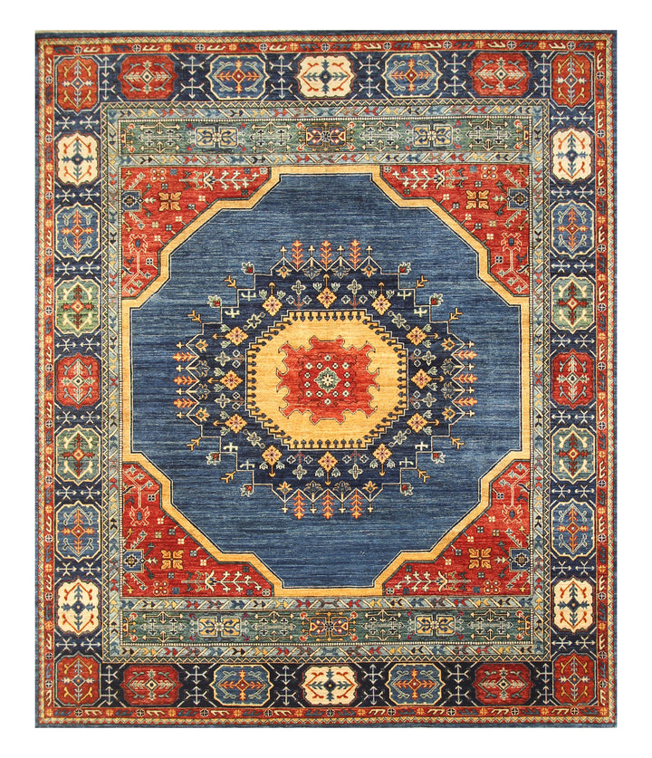 8x10 Navy Blue Heriz Afghan Hand knotted Oriental Traditional Medallion Rug - Yildiz Rugs