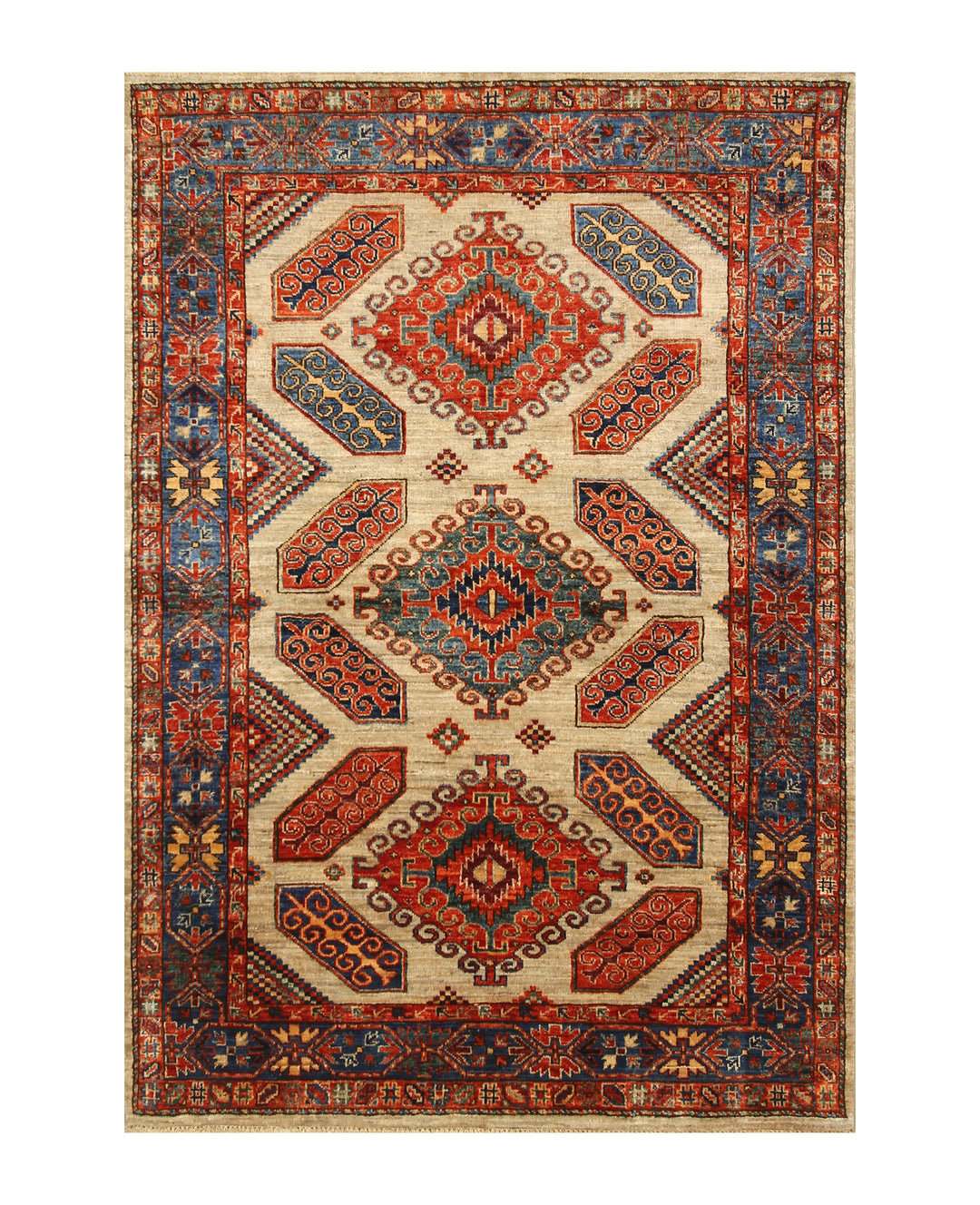 4x6 Taupe Beige Eagle Kazak Tribal Afghan Hand knotted Rug - Yildiz Rugs