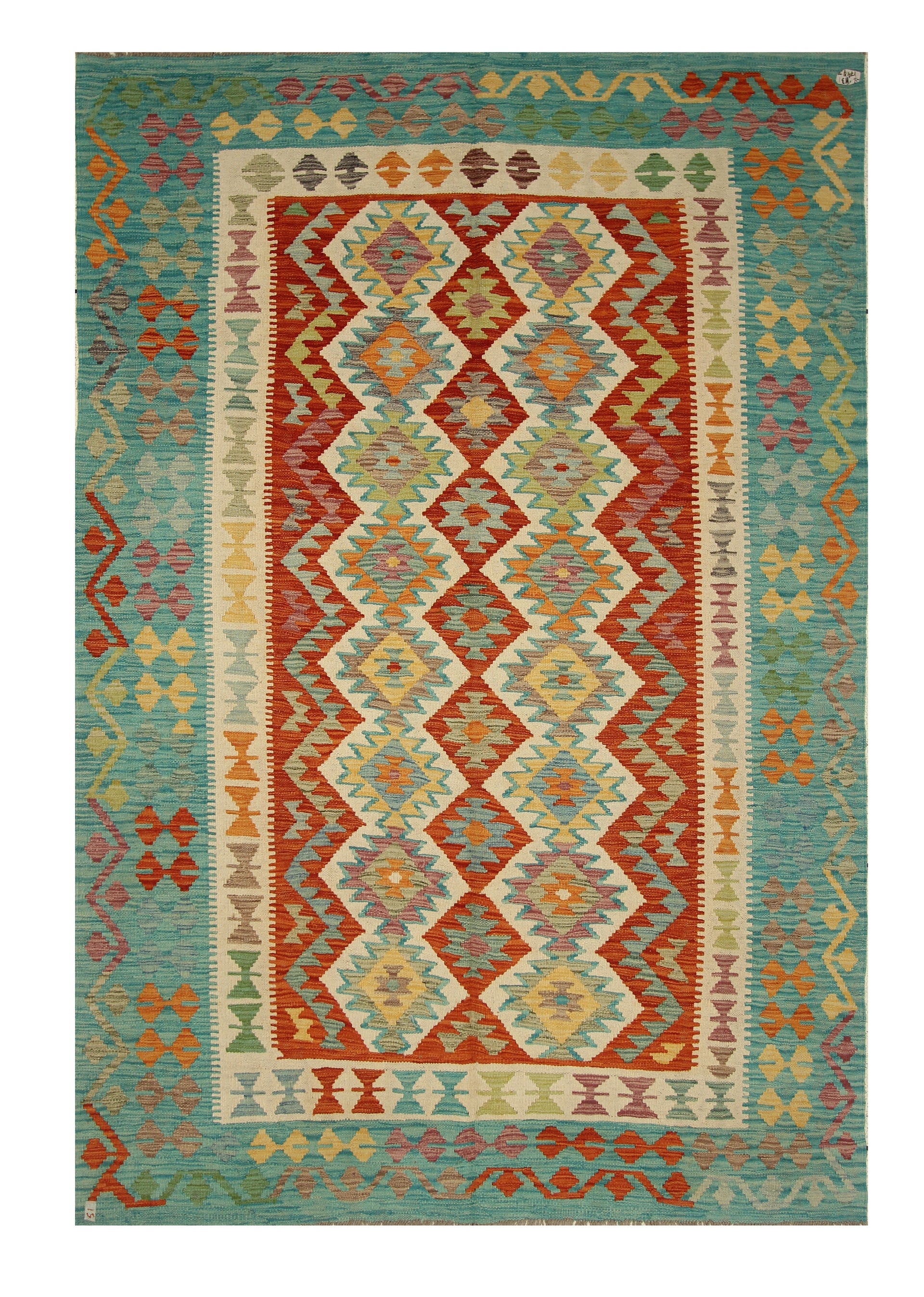 6x9 Red Blue Afghan Handmade Wool Kilim Rug