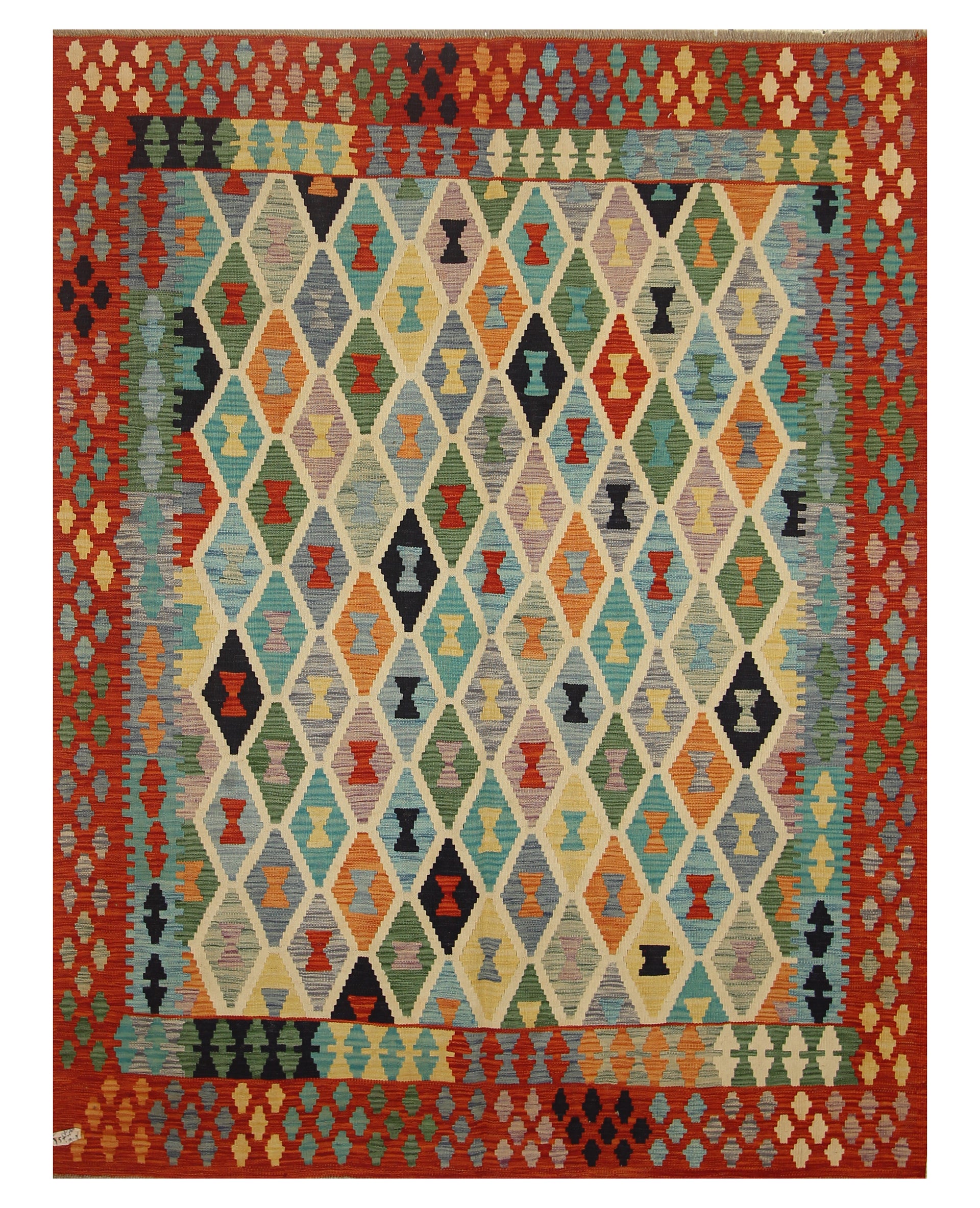 5x7 Red Afghan Geometric Reversible Kilim Rug