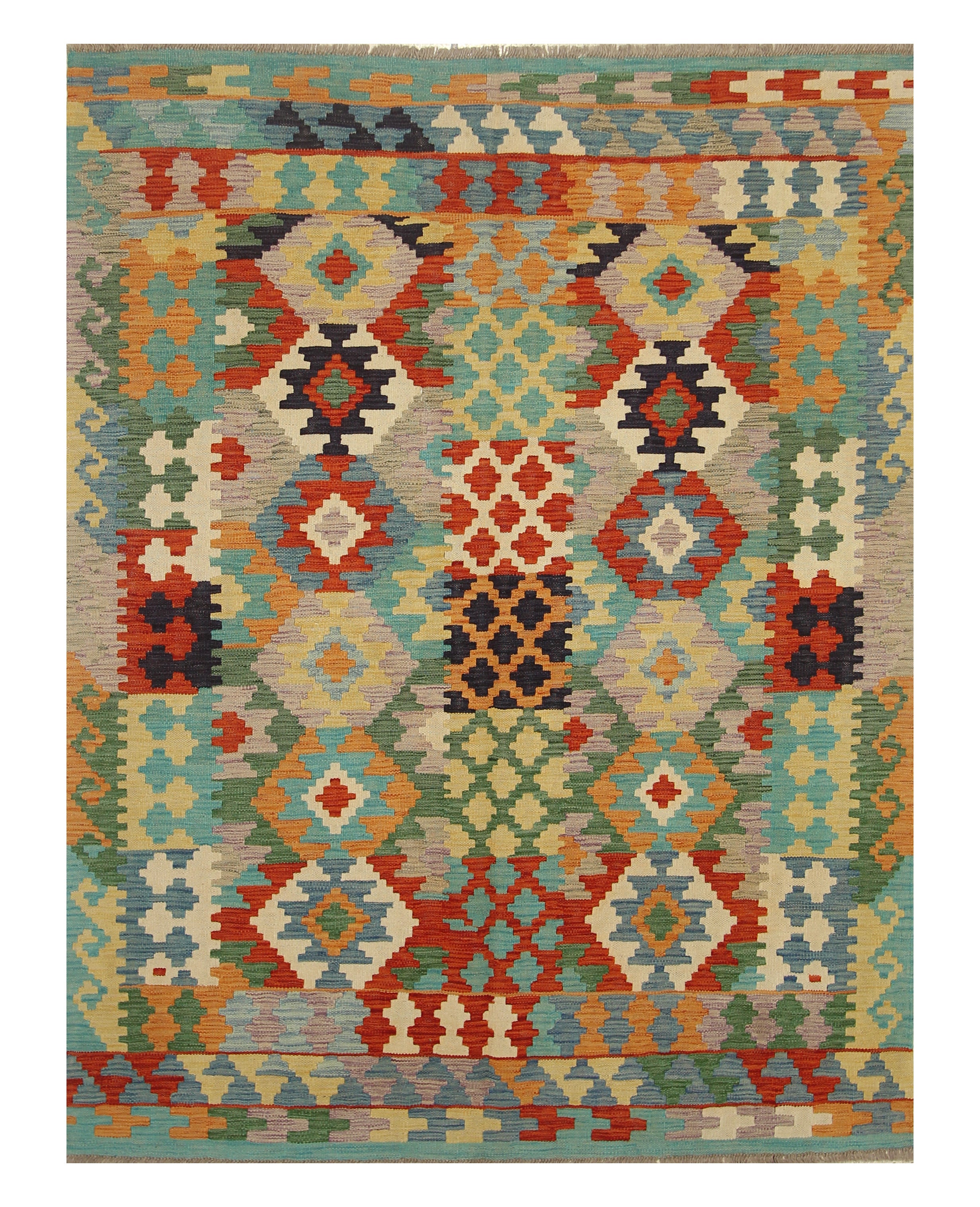 5x7 Multicolor Afghan Geometric Reversible Kilim Rug