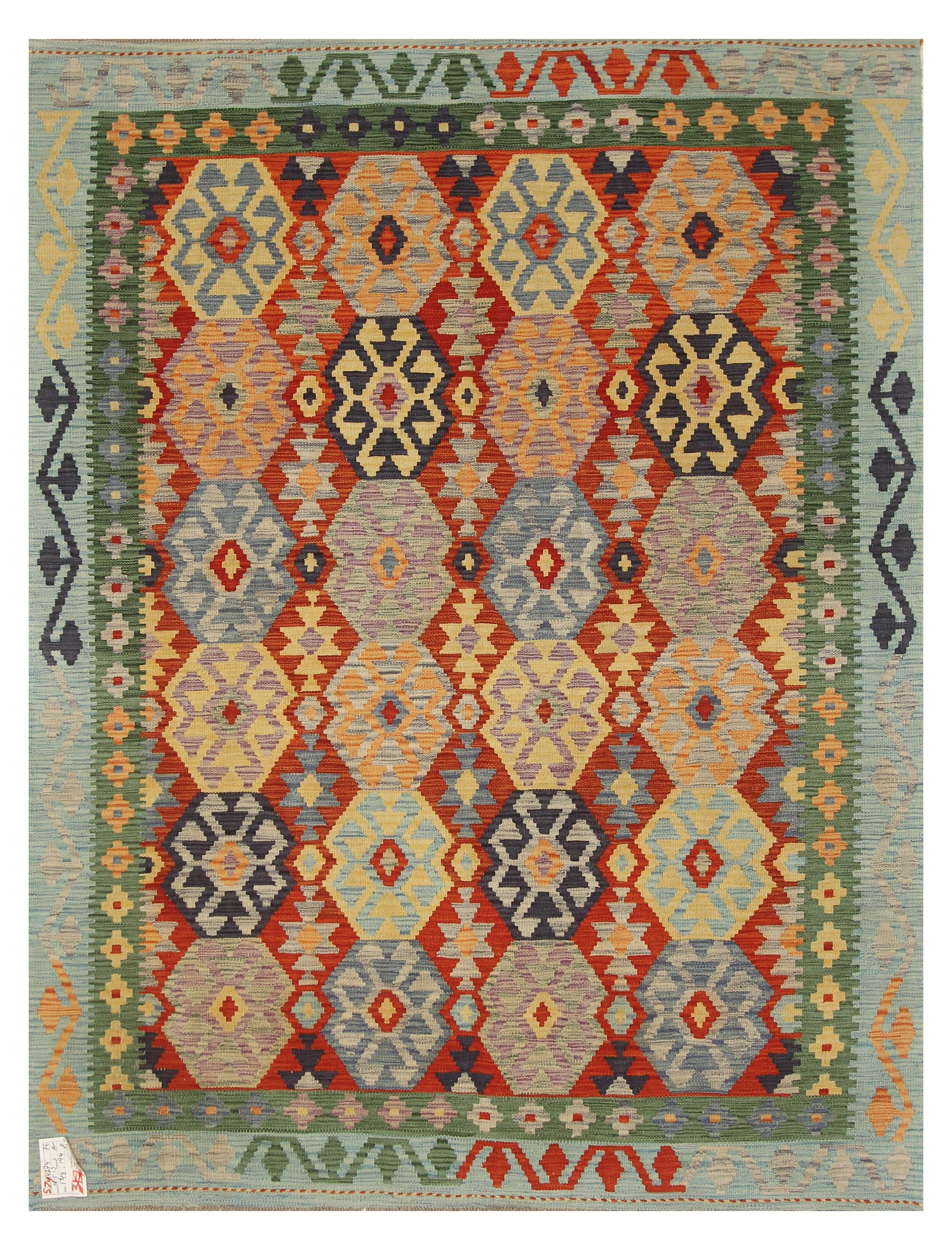 5x7 Red Afghan Handmade Geometric Kilim Rug