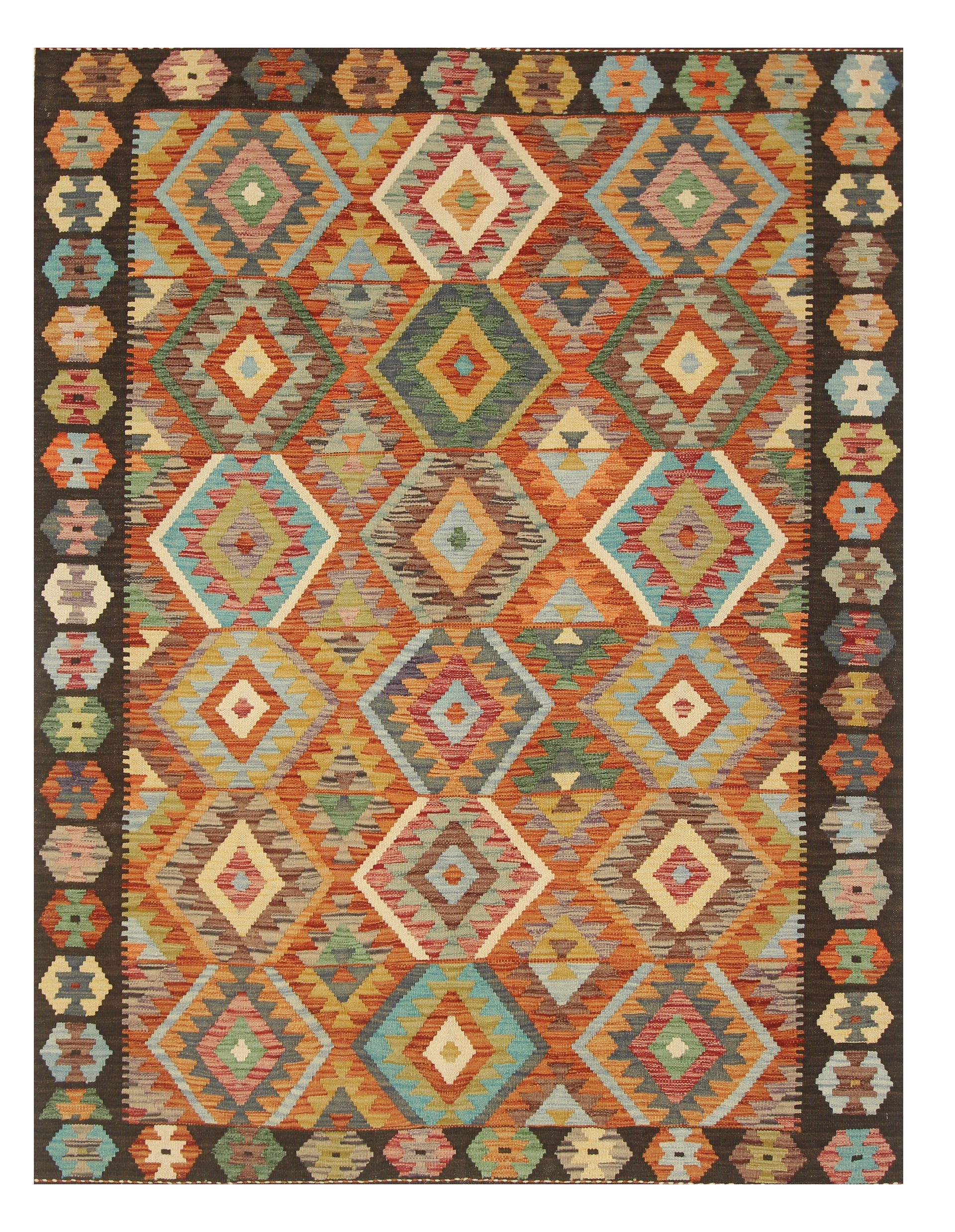5x7 Red Afghan Handmade Wool Kilim Rug