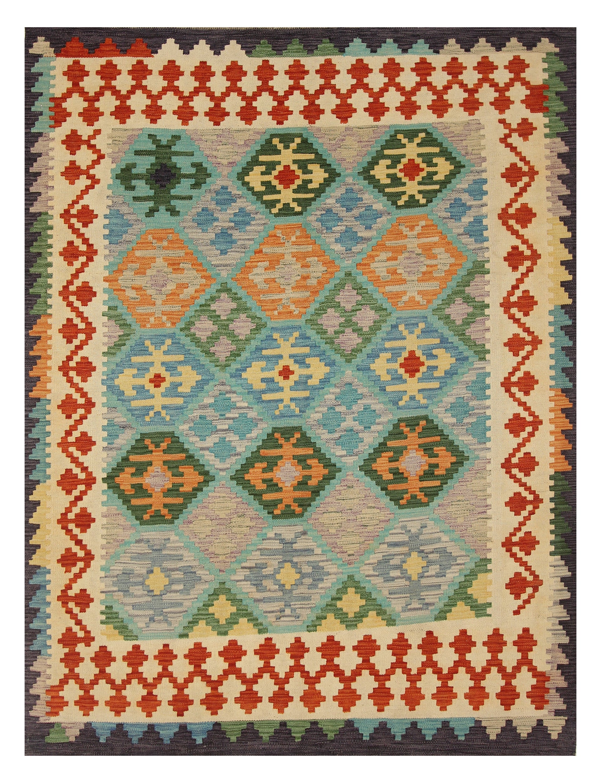 5x7 Turquoise Blue Afghan Handmade Wool Kilim Rug
