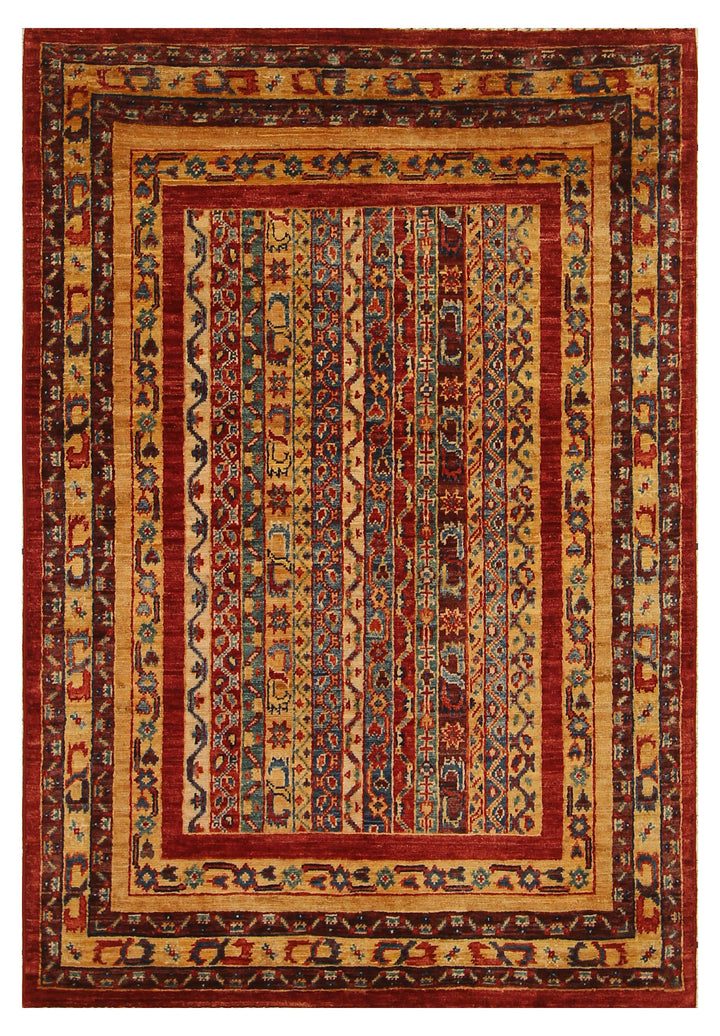 3x5 Red Turkish Shawl Pattern Hand Knotted Striped Rug - Yildiz Rugs