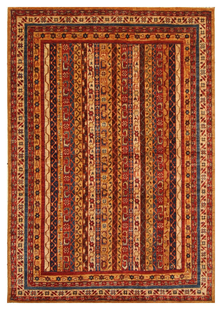 4x6 Orange Tribal Turkish Shawl Pattern Hand knotted Striped Rug - Yildiz Rugs