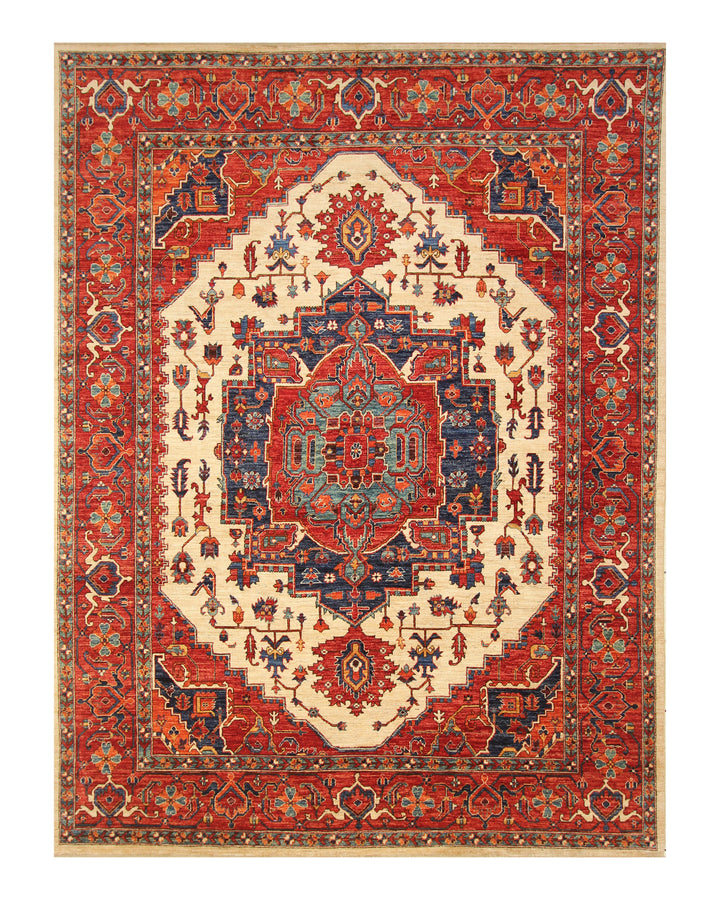 9x12 Red Ivory Serapi Afghan Hand Knotted Oriental Rug - Yildiz Rugs