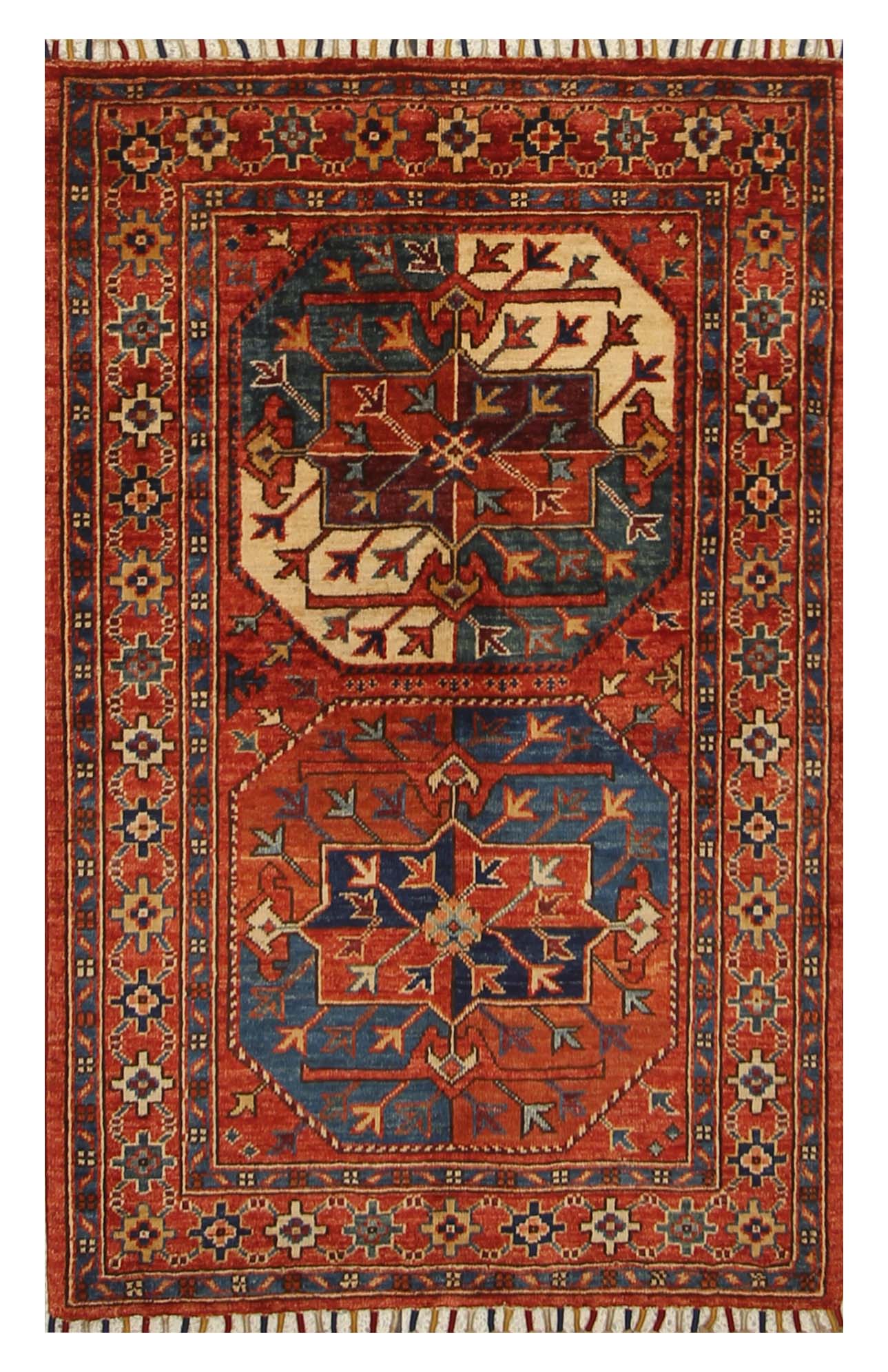 3x4 Red Ersari Hand Knotted Afghan Wool Oriental Rug - Yildiz Rugs