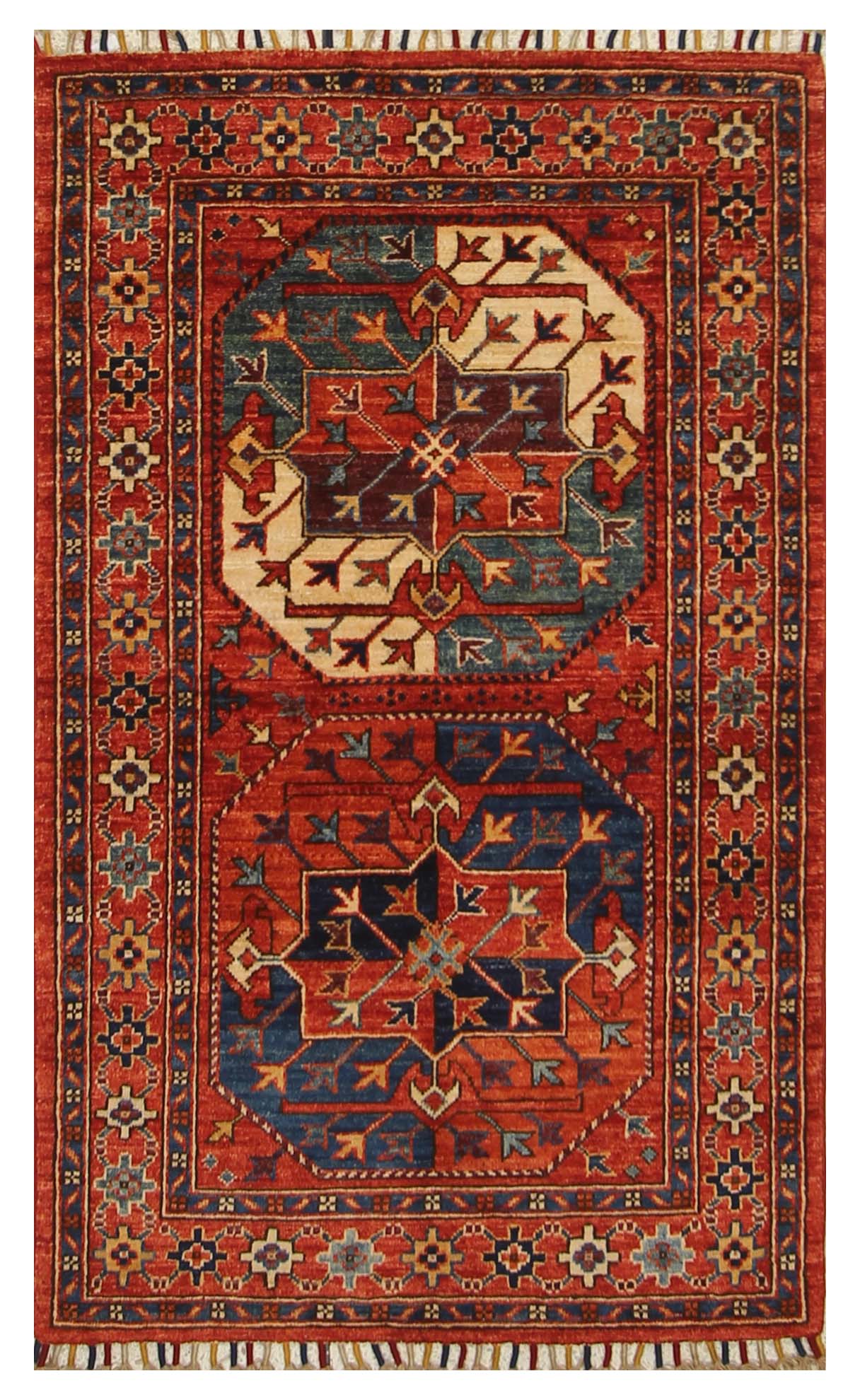 2'8"x4'4" Red Ersari Hand Knotted Afghan Wool Oriental Rug - Yildiz Rugs