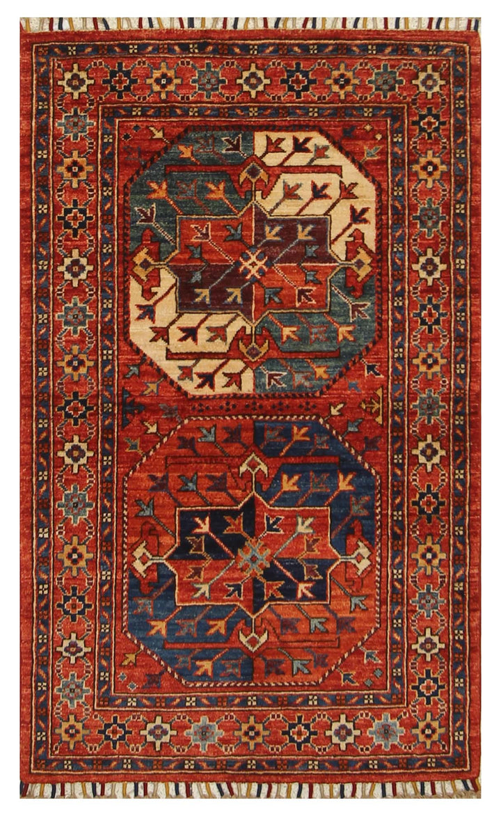 2'8"x4'4" Red Ersari Hand Knotted Afghan Wool Oriental Rug - Yildiz Rugs