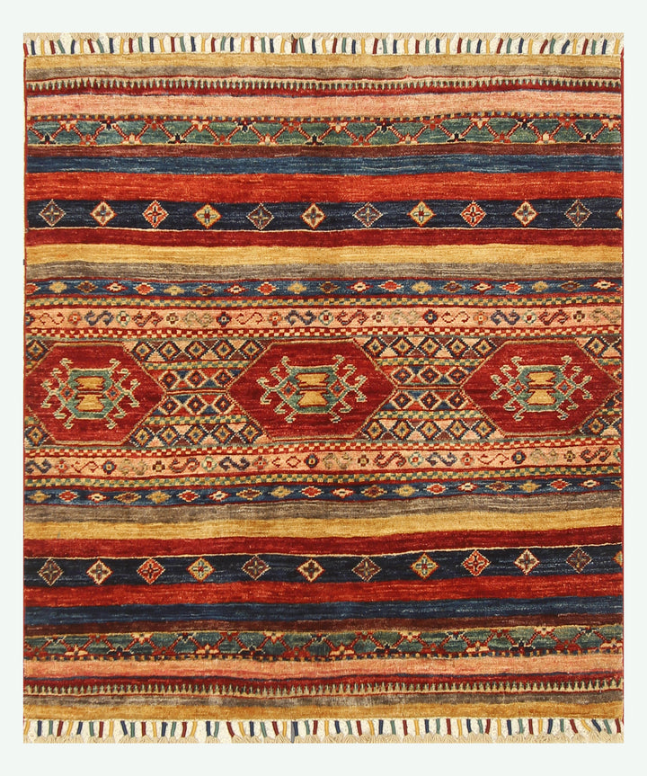 3'3x3'6 Tribal Multicolor Afghan Hand knotted Square Rug