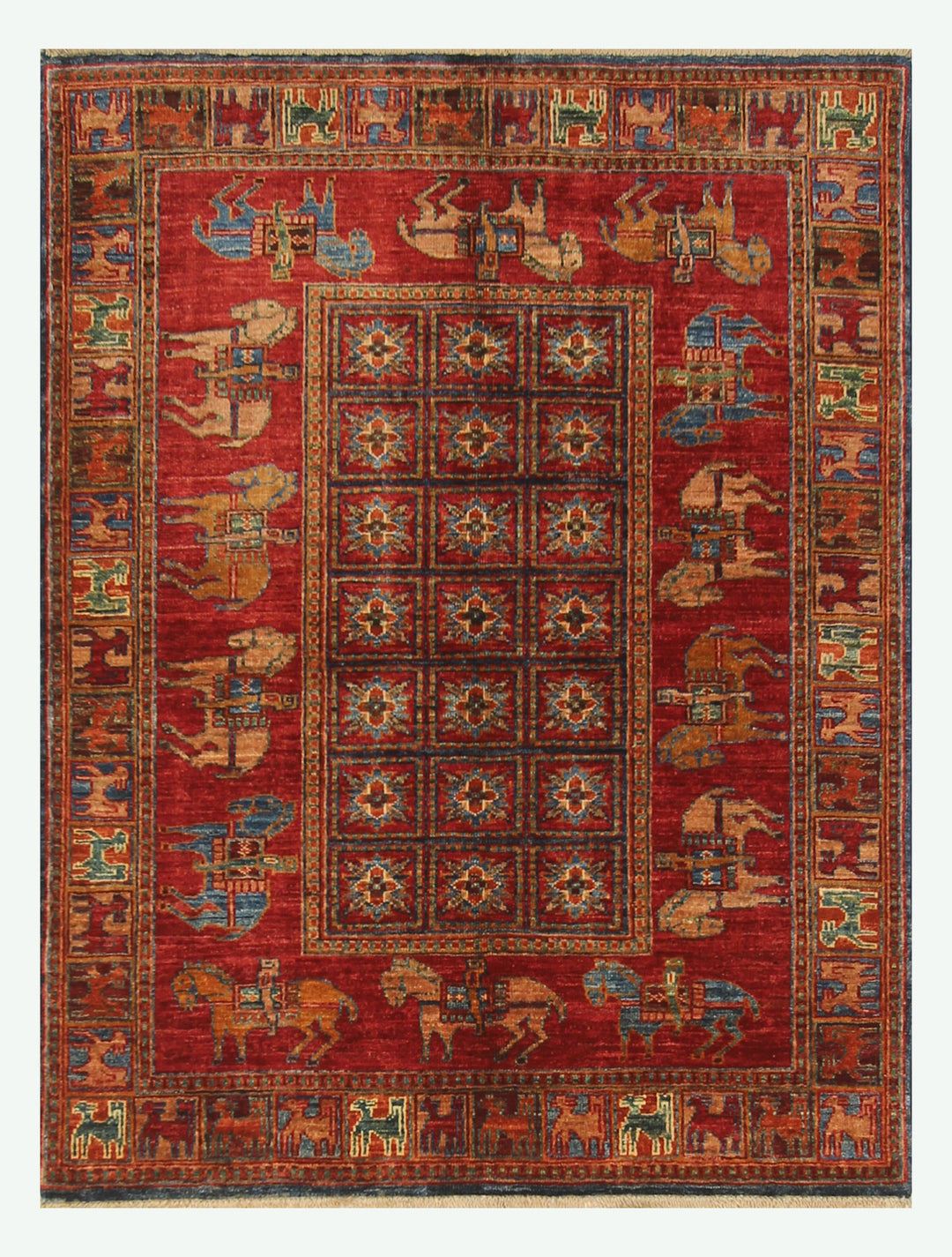 3x5 Red Afghan Pazyryk Hand knotted Rug