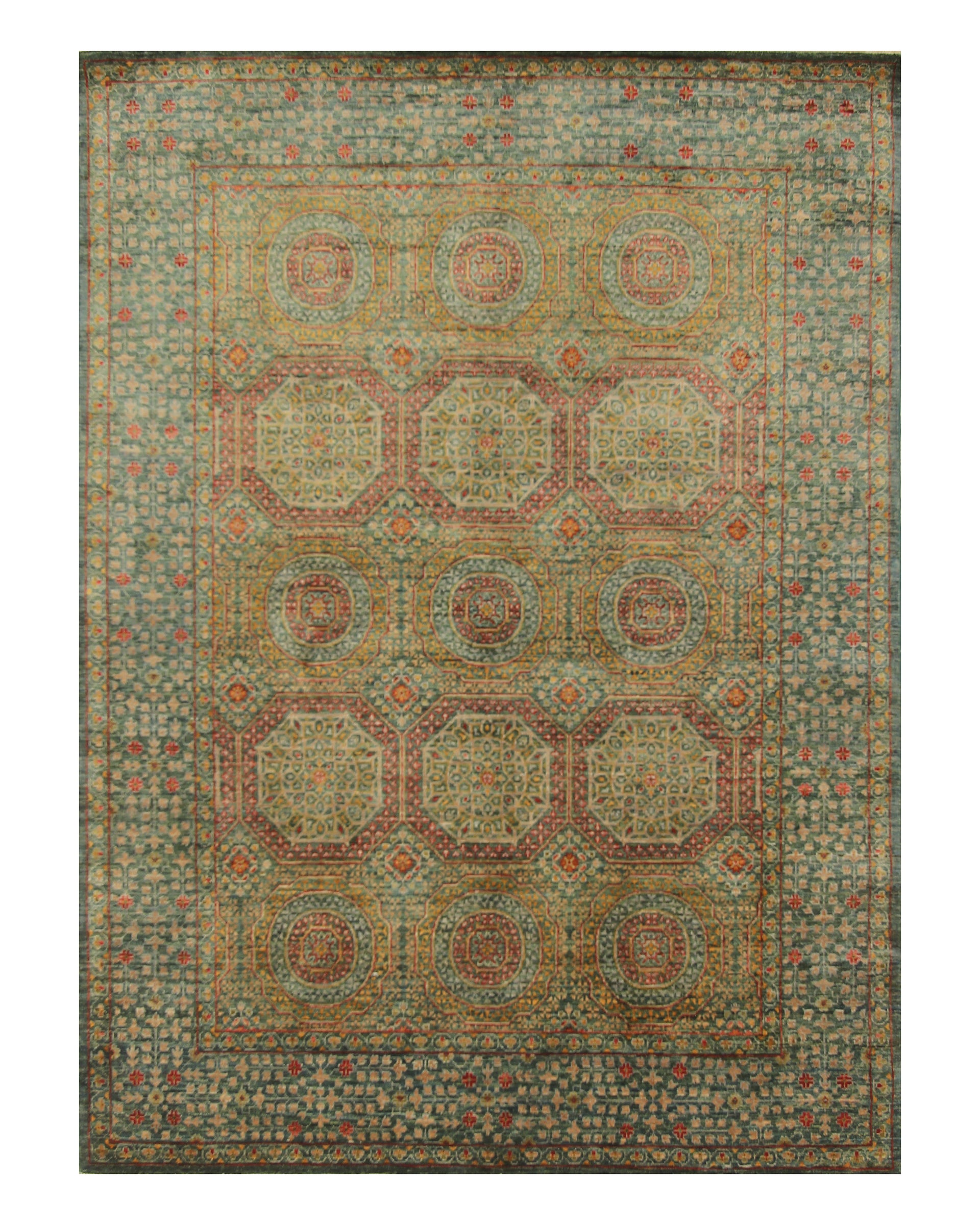 5x7 ft Green Mamluk Turkish Hand Knotted Rug