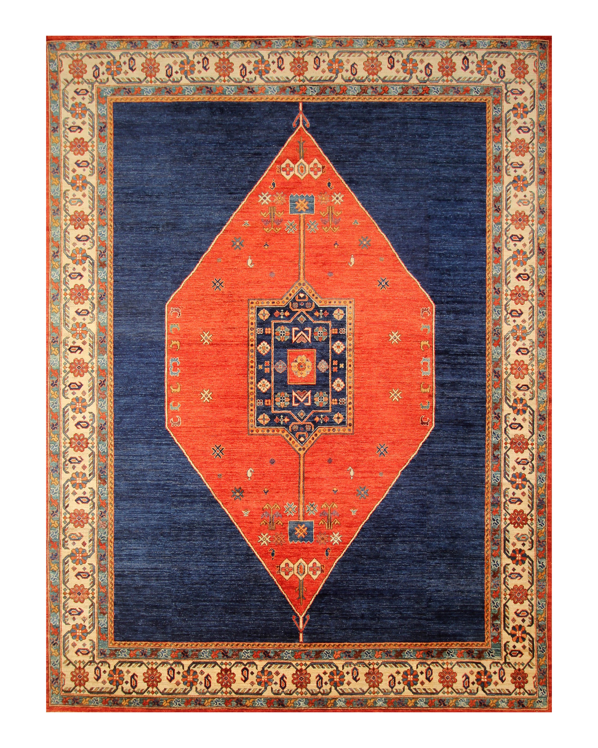 9x12 Navy Blue Tribal Gabbeh Nomadic Qashqai Hand knotted Oriental Rug - Yildiz Rugs