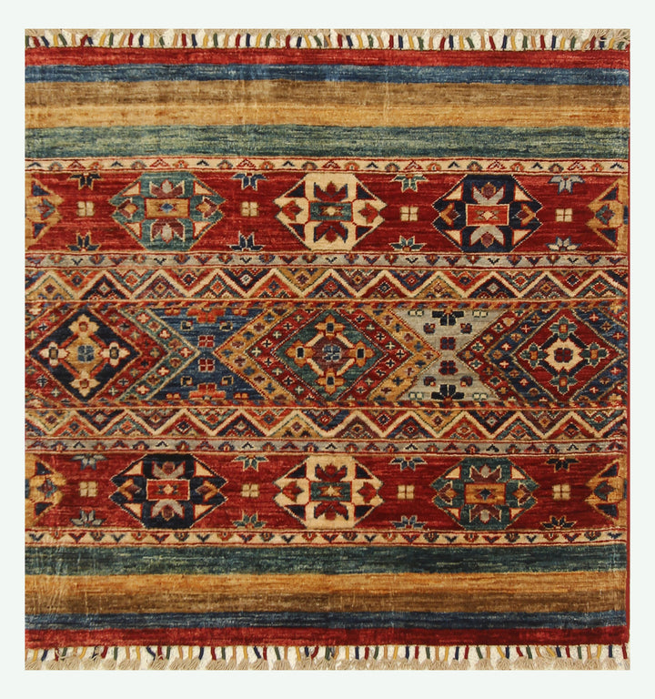 3x3 Red Tribal Afghan Square Rug