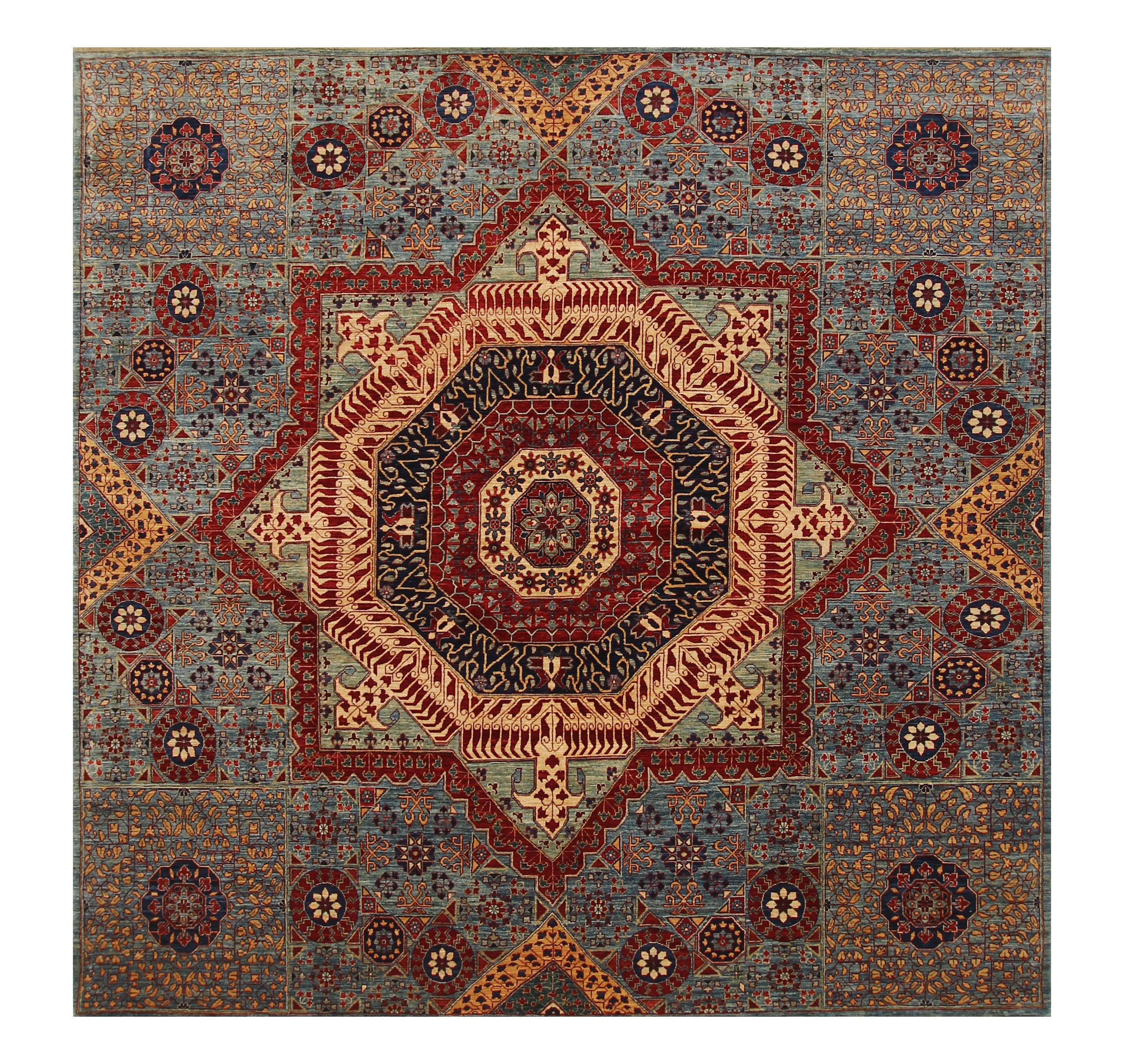 8x8 Blue Rug 8x8 Blue Mamluk Square Afghan Hand knotted Medallion Rug