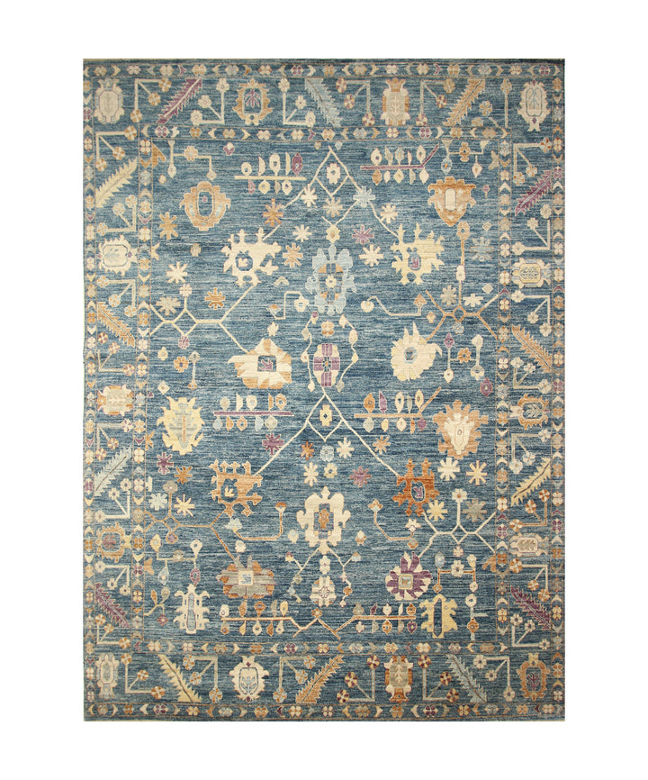 10x14 Muted Blue Oushak Turkish Hand Knotted Oriental Rug - Yildiz Rugs