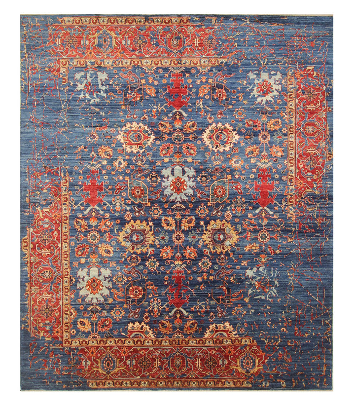 8x10 Dark Blue Modern Oriental Afghan Hand knotted Rug - Yildiz Rugs