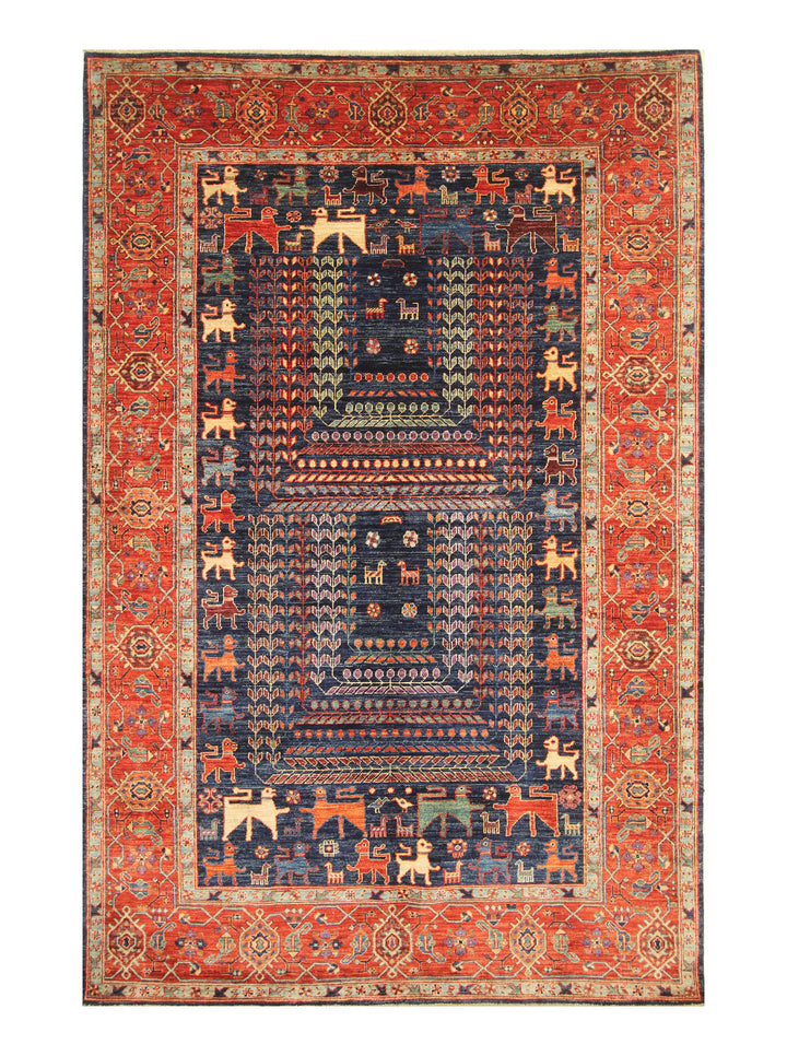 6x9 Navy Blue Tribal Gabbeh Afghan Hand knotted Rug - Yildiz Rugs