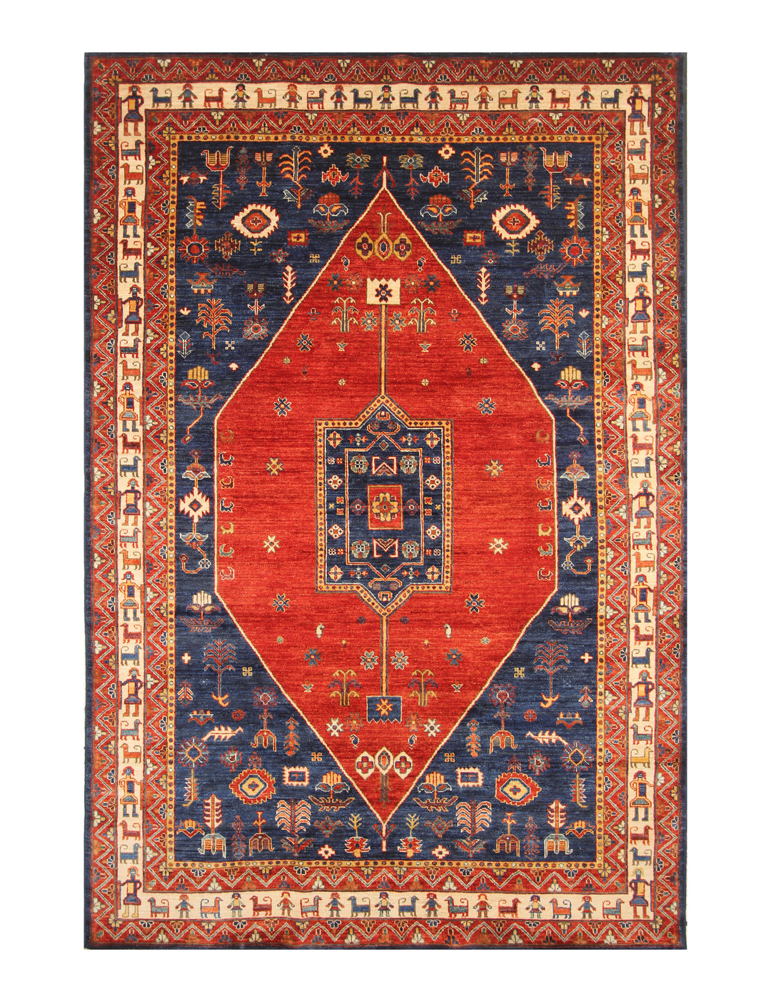 6x10 Red Navy Blue Tribal Gabbeh Afghan Nomad Qashqai Hand knotted Rug - Yildiz Rugs