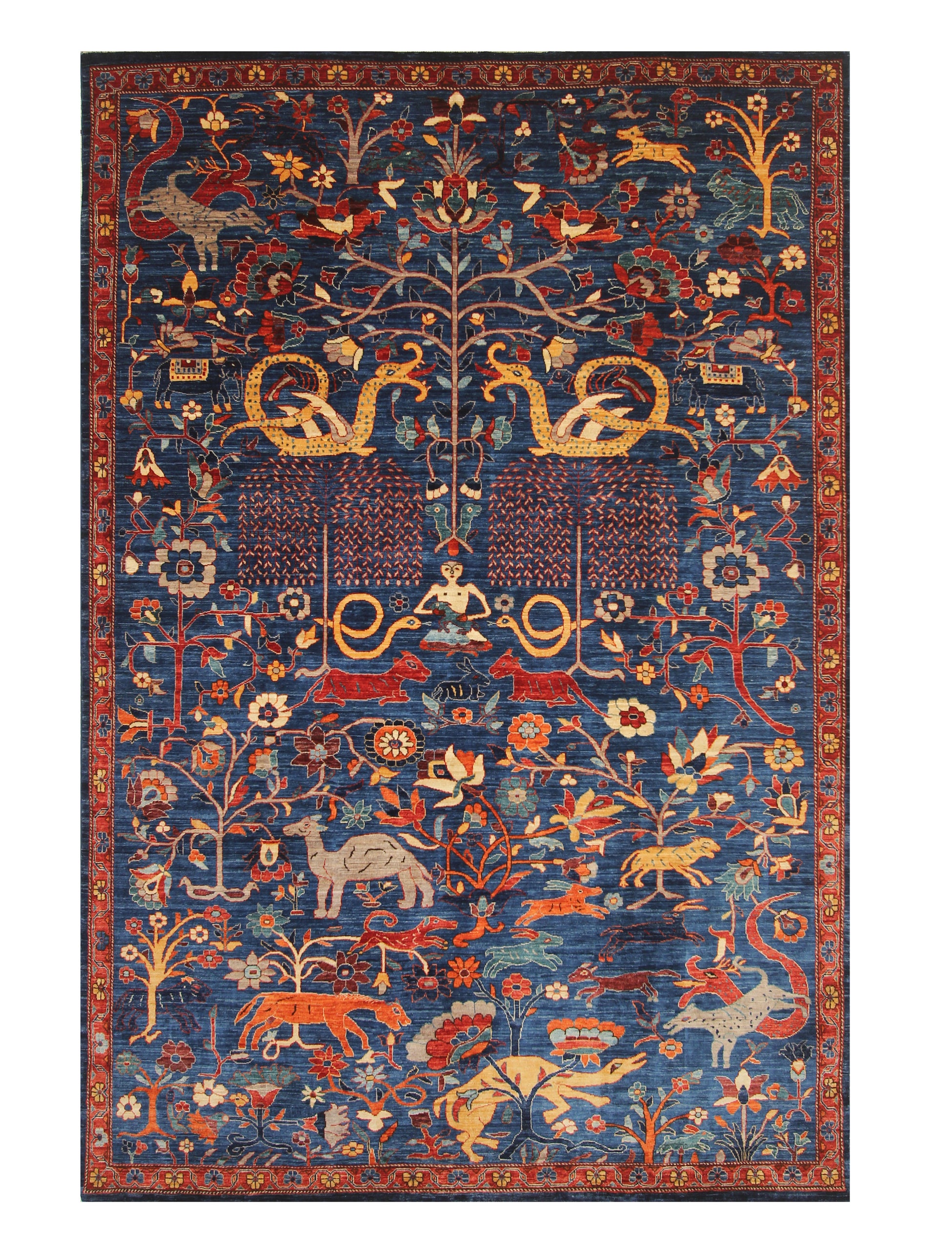 6x9 Navy Blue Tribal Afghan Super Fine Nomad Gabbeh Hand Knotted Animal Rug - Yildiz Rugs