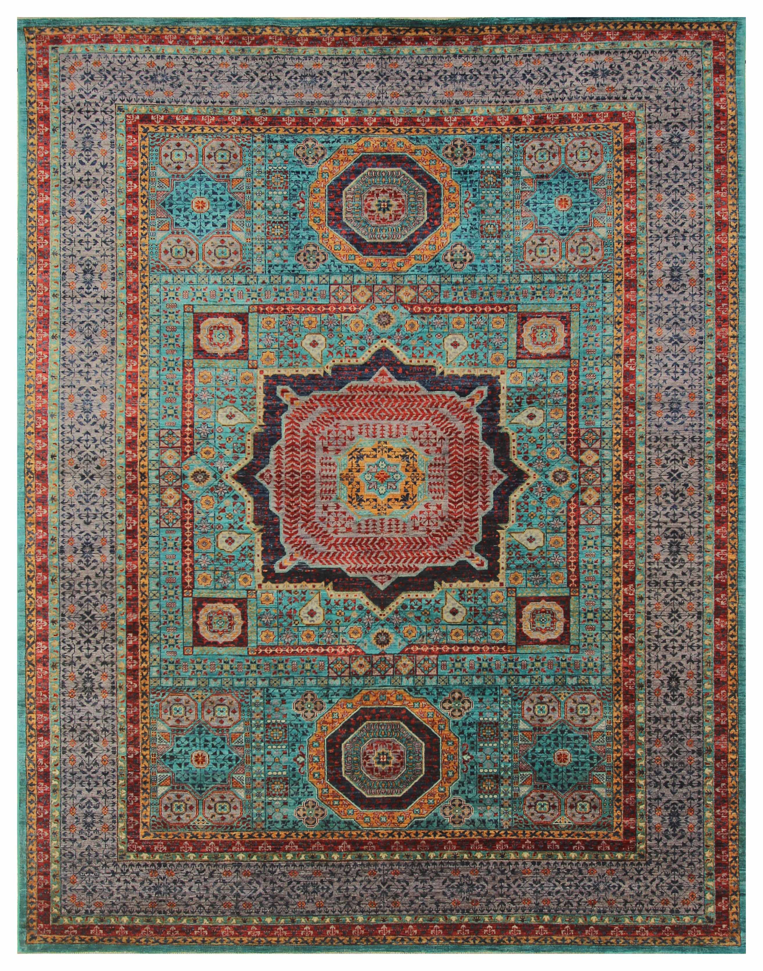 7x10 Turquoise Blue Mamluk Fine Hand knotted Turkish Medallion Rug - Yildiz Rugs