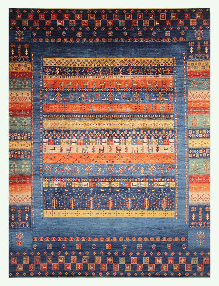 10x14 Navy Blue Tribal Gabbeh Afghan Kashkuli Hand knotted Rug