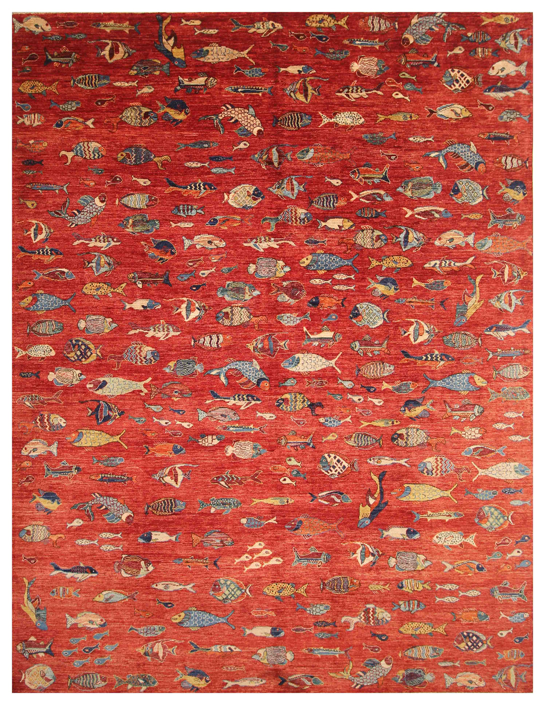 9x12 Fish Gabbeh Rusty Red Afghan Hand knotted Rug